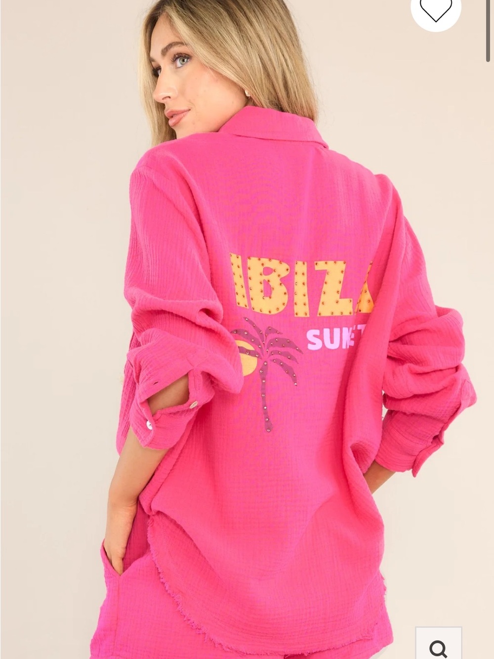 ISLAND HOPPING HOT PINK GAUZE BUTTON FRONT TOP